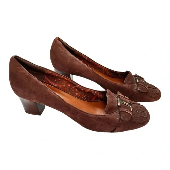 Vintage Etienne Aigner brown suede block heel pumps loafers - Picture 2 of 9